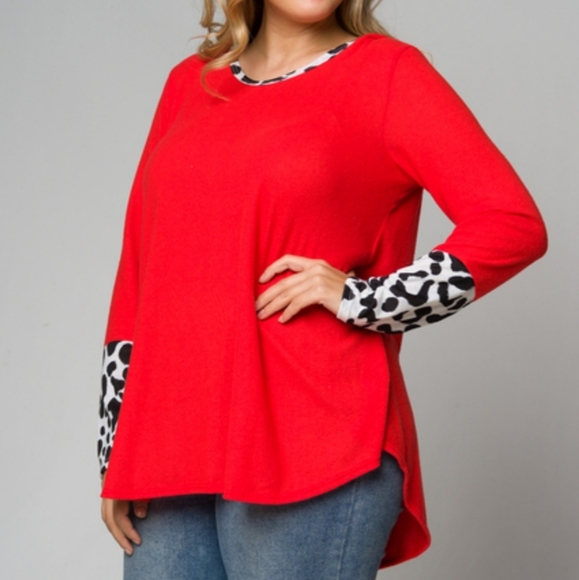 Plus Size Red Long Sleeve Hooded Fleece Knit tunic - Picture 4 of 4